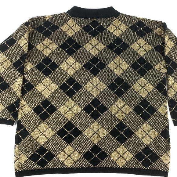 Vintage Holiday Time Christmas Sweater Gold Argyle - Picture 8 of 9